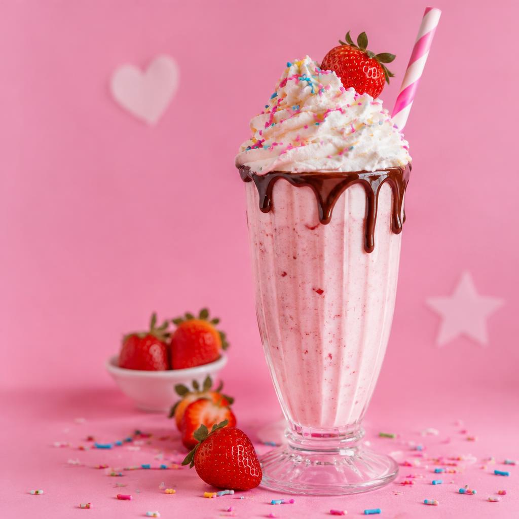 Kremete jordbærmilkshake med krem og strø
